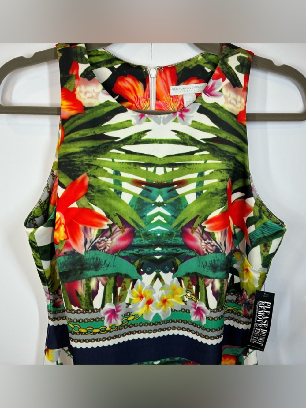New York & Company NWT Stretch Dress Medium Tropical Floral Bodycon Sleeveless - Picture 2 of 6